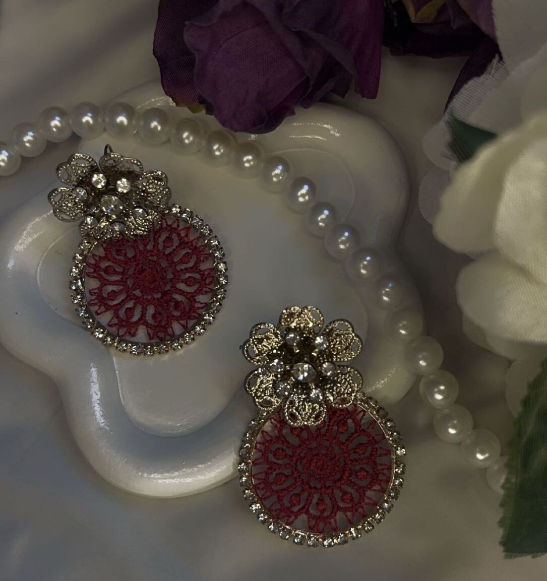 Vintage Lace Red Earrings